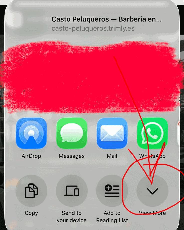 Лист «Поделиться» iOS с отмеченной кнопкой «View More»