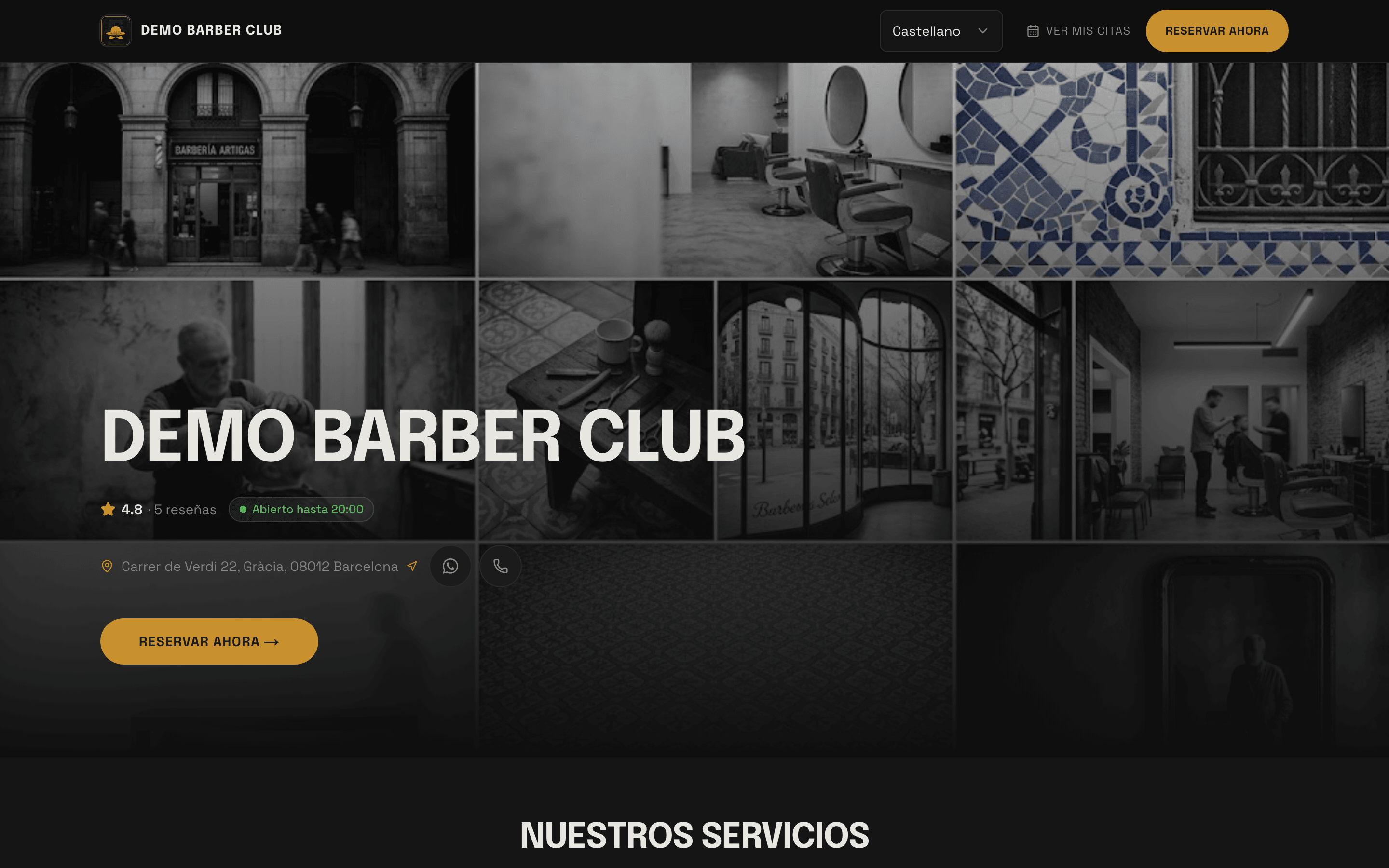 Web de reservas de un negocio de ejemplo en trimly
