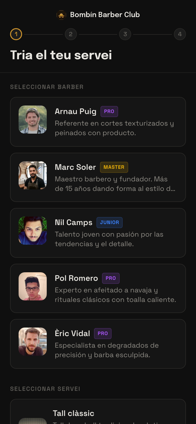 Pantalla de reserva de una barbería de ejemplo en trimly